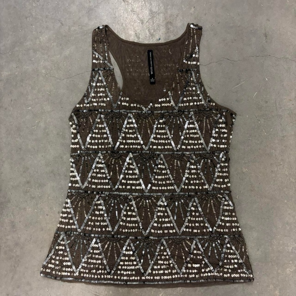 Y2k Walter Baker Sequin Beaded Sparkly Mesh Tank … - image 1
